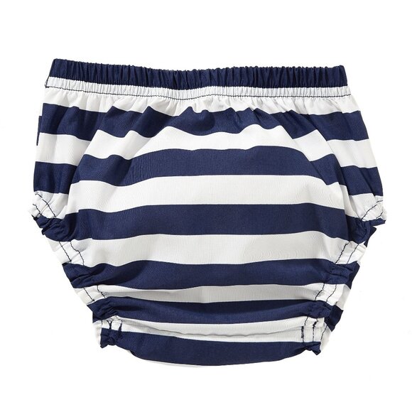 NWT Pottery Barn Kids Diaper Cover 6-12M Blue White Rugby Stripe Water Resistant - Picture 1 of 5